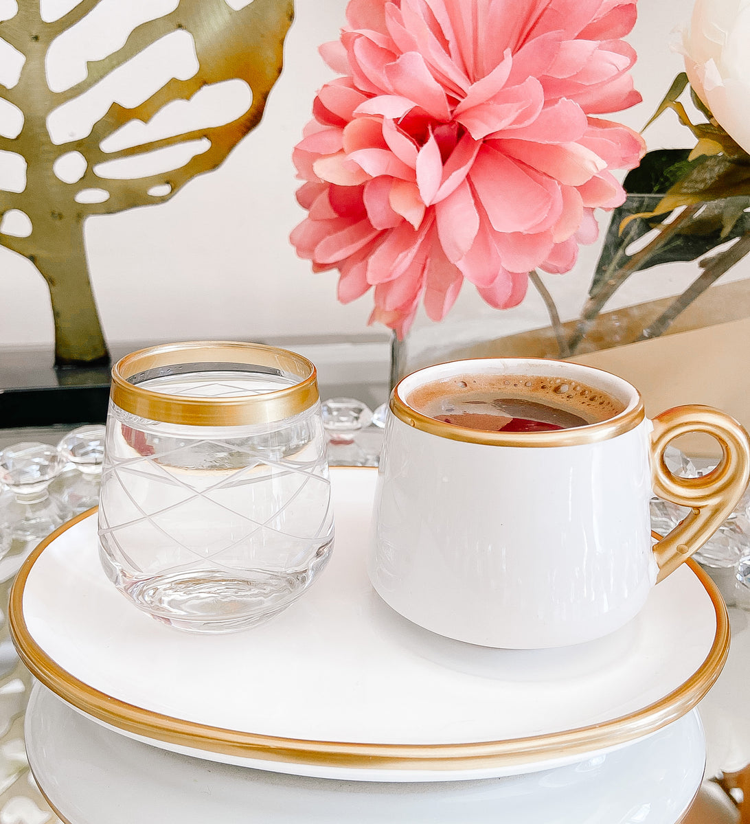 Black & White Turkish Coffee Cups W/Water Glass Set – Modern Dar