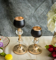 Set of Two Matte Black and Rose Gold Candle Holders
