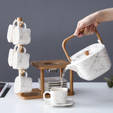 White Marble Ceramic Tea Set with Stand
