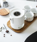 White Marble Ceramic Tea Set with Warming Stand