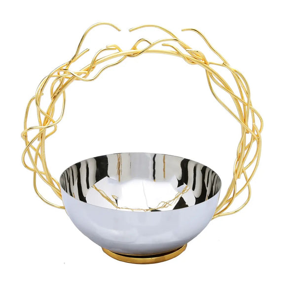 Gold and Silver Bowl With Tree Brunch Handle Design