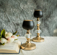 Set of Two Matte Black and Rose Gold Candle Holders