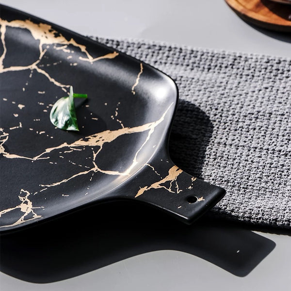 Marble Ceramic Platter with Handle