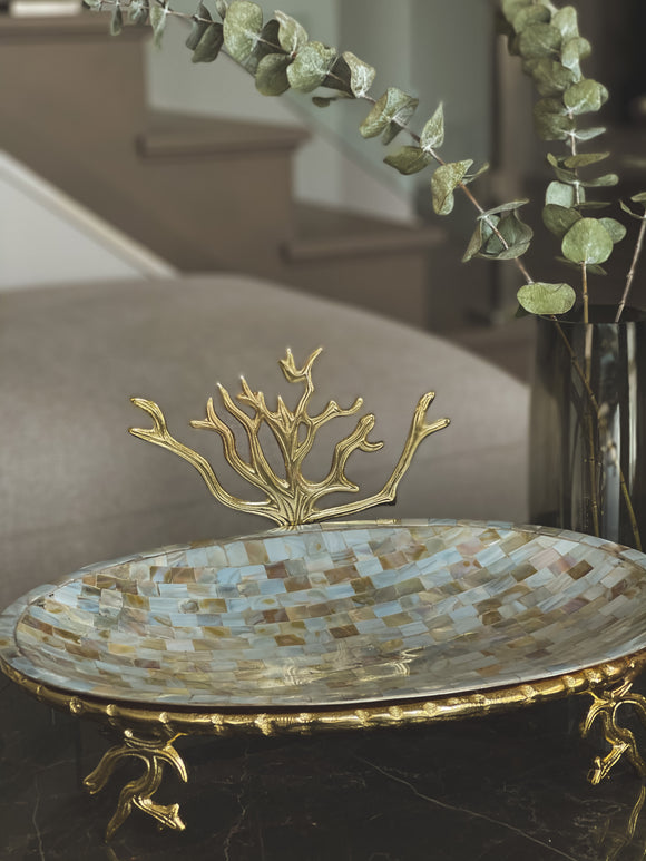 Mother of Pearl Platter with Metal Stand