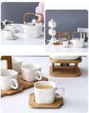 White Marble Ceramic Tea Set with Stand