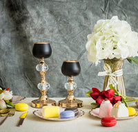 Set of Two Matte Black and Rose Gold Candle Holders