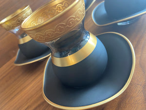 Luxurious Matte Carved Gold and Black Tea Set