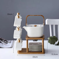 White Marble Ceramic Tea Set with Stand