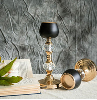 Set of Two Matte Black and Rose Gold Candle Holders