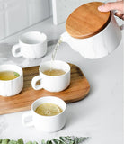White Marble Ceramic Tea Set with Warming Stand